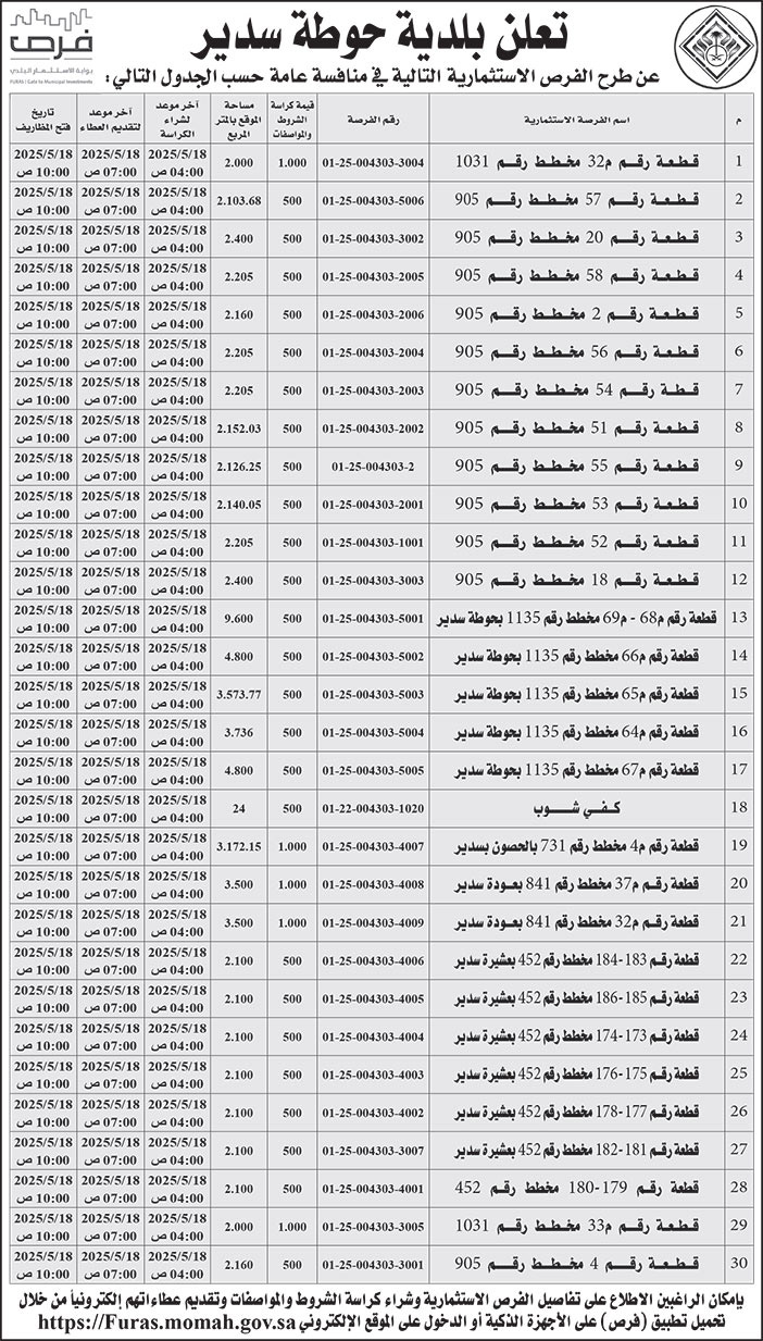 إعلان بلدية حوطة سدير 