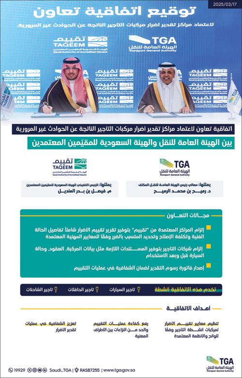 في اتفاقية بين «الهيئة العامة للنقل»و «تقييم» 