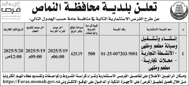 إعلان بلدية محافظة النماص 