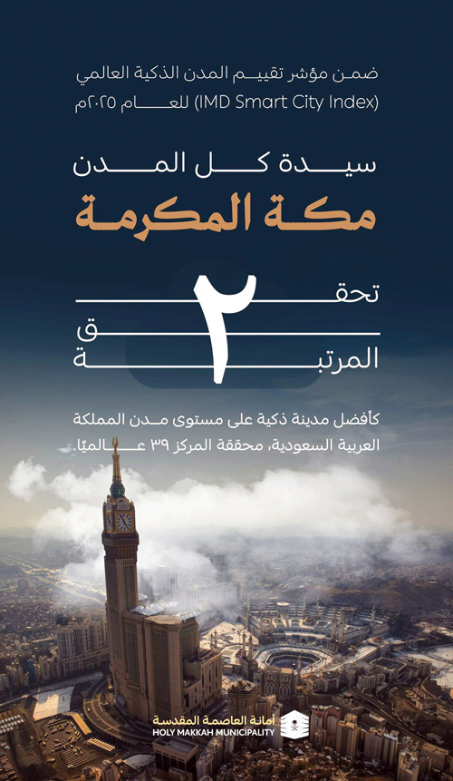 مكة المكرمة تحقق المركز الـ«39» وفق مؤشر IMD للمدن الذكية 2025 