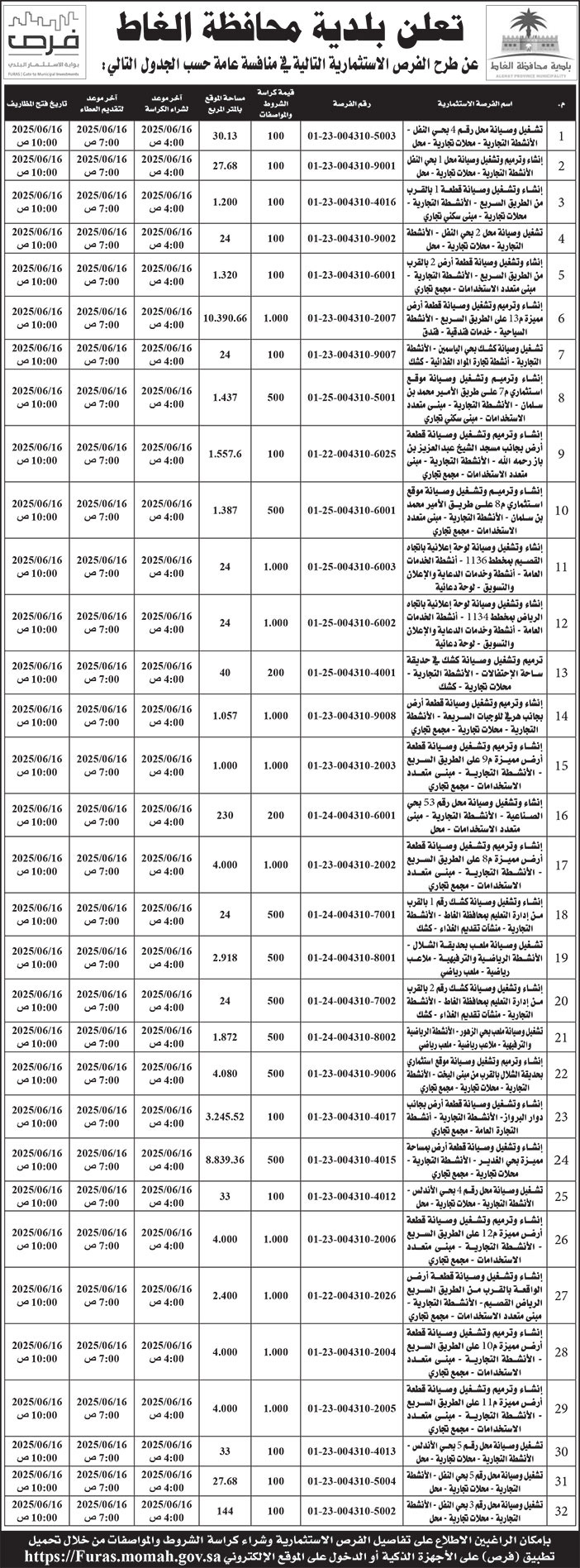 إعلان بلدية محافظة الغاط 