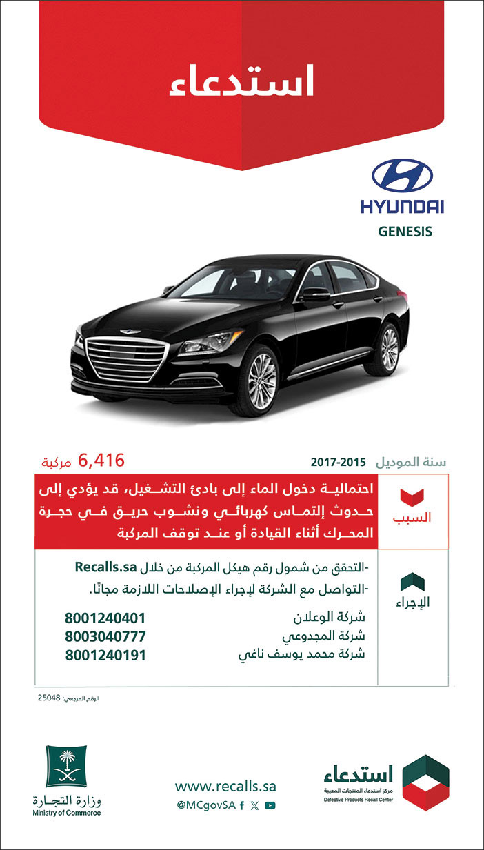 إعلان استدعاء سياراة هونداي جينسيس 