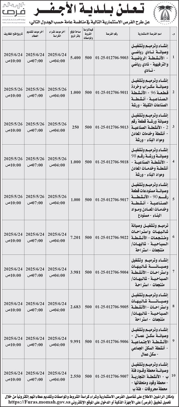 إعلان بلدية الأجفر 