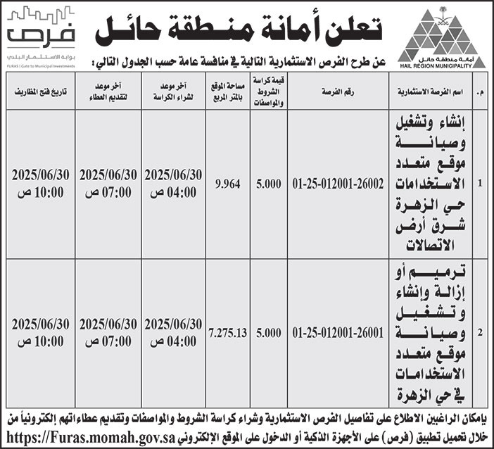 إعلان امانة منطقة حائل 
