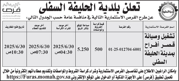 إعلان بلدية الحليفة السفلى 