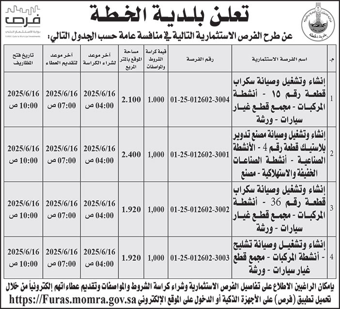 إعلان بلدية الخطة 