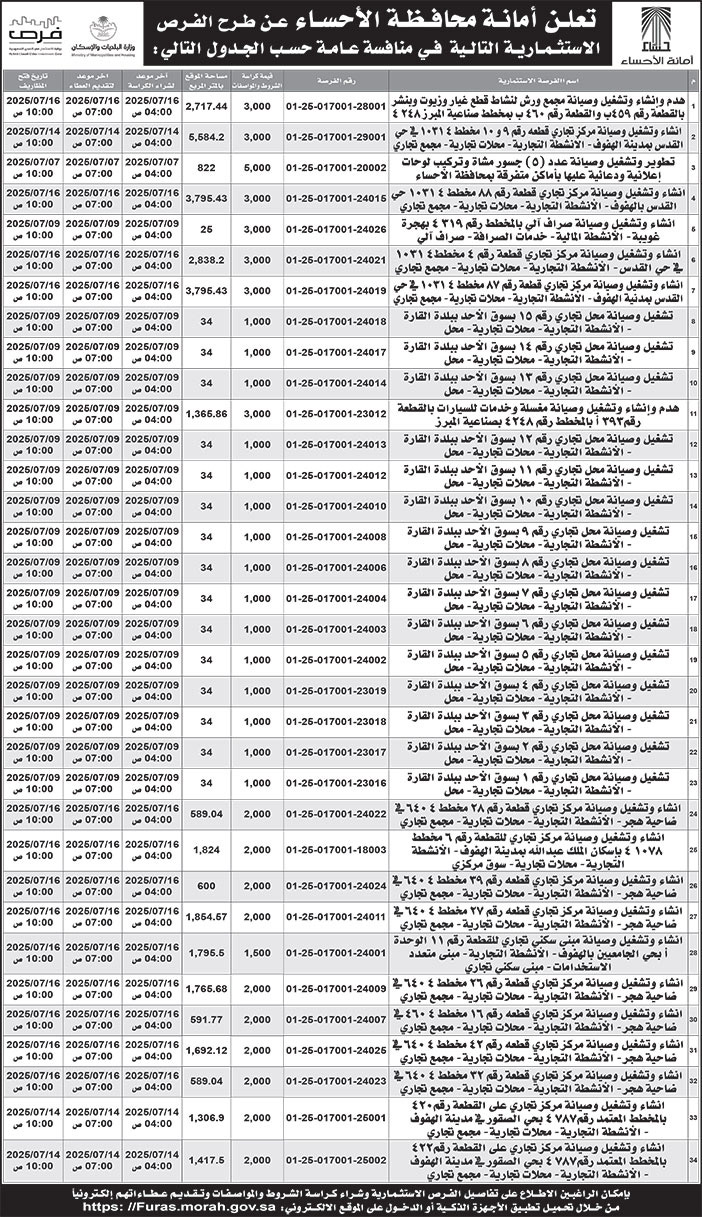 إعلان أمانة محافظة الأحساء 