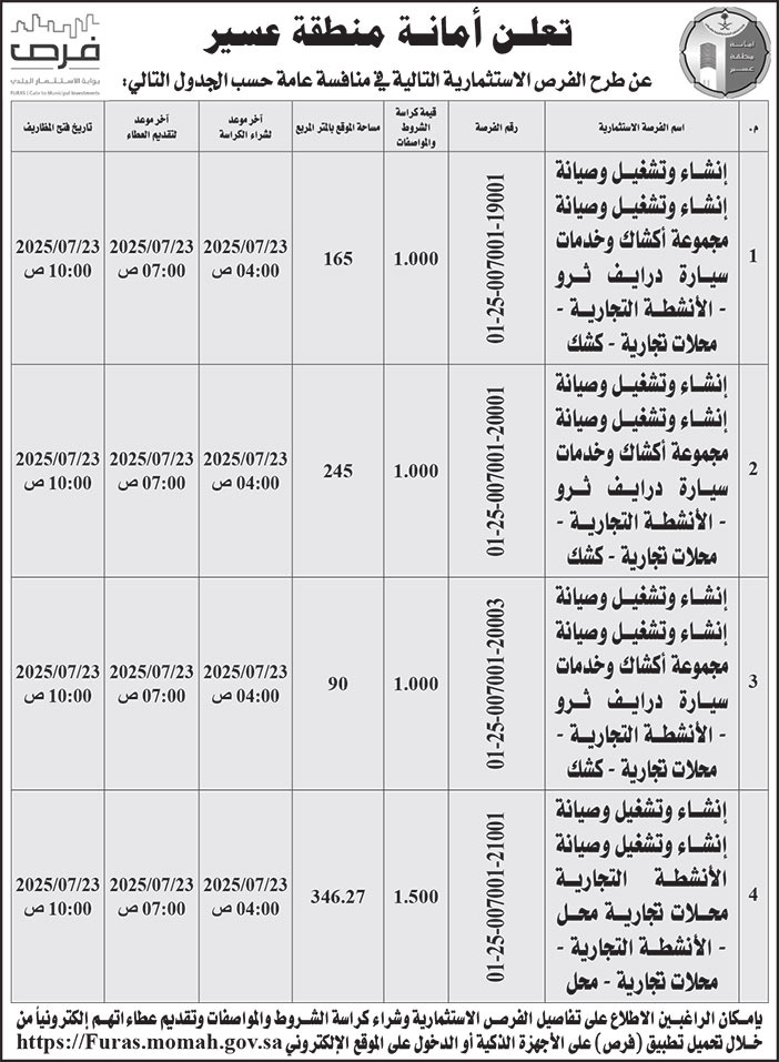إعلان أمانة منطقة عسير 
