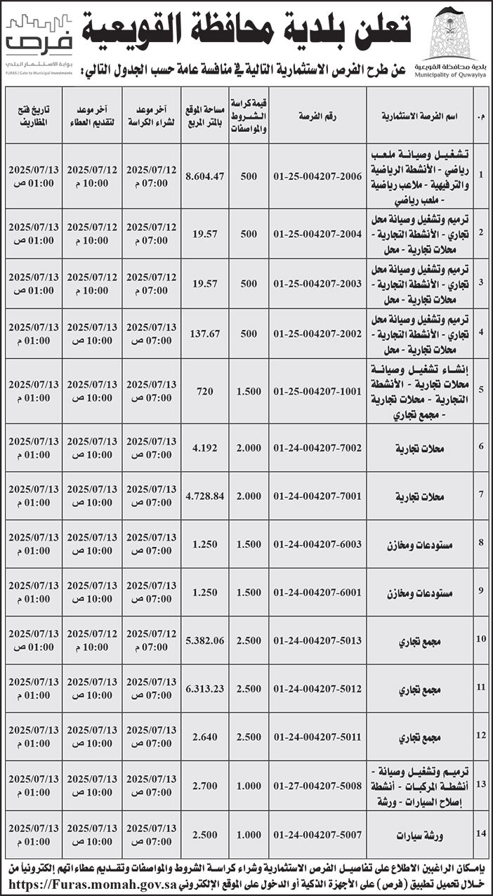 إعلان بلدية محافظة القويعية 