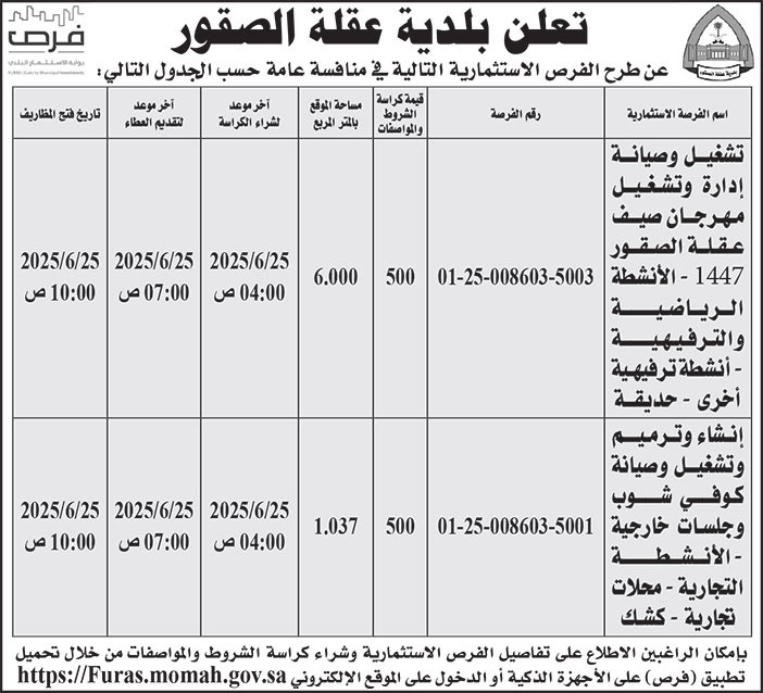إعلان بلدية عقلة الصقور 