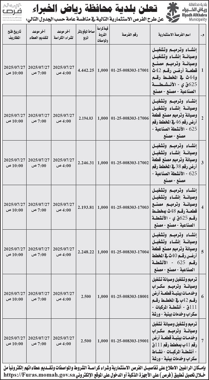 إعلان بلدية محافظة رياض الخبراء 