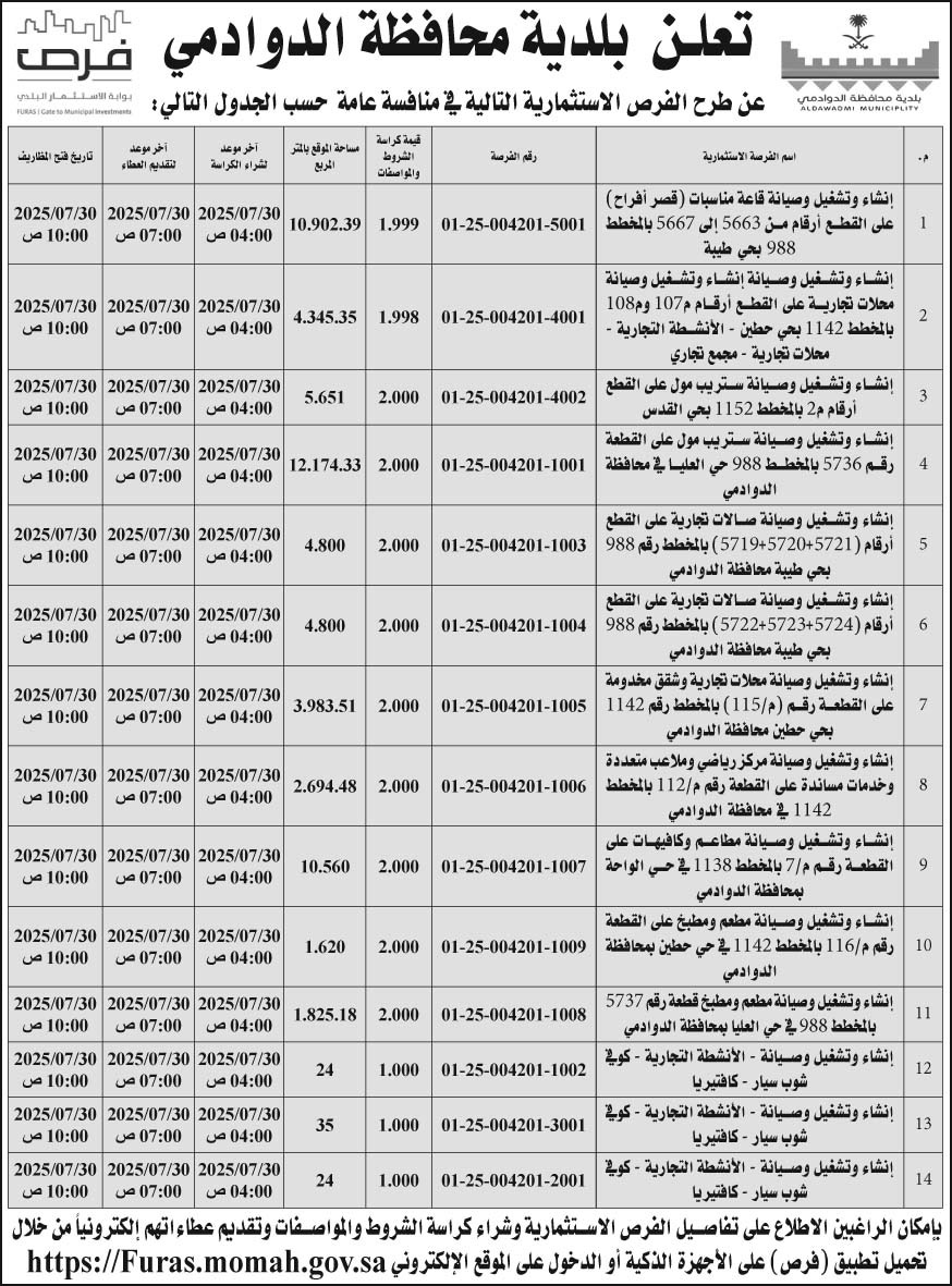 إعلان بلدية محافظة الدوادمي 