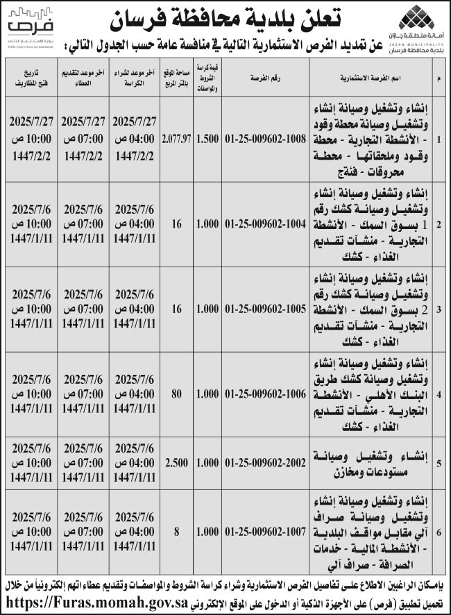 إعلان بلدية محافظة فرسان 