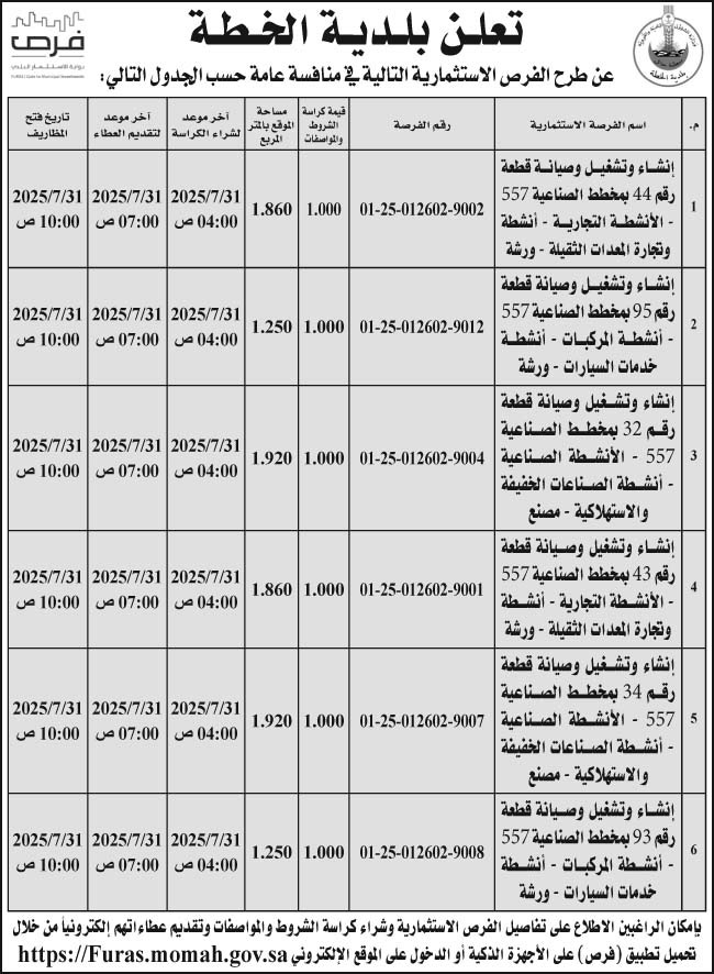 إعلان بلدية الخطة 