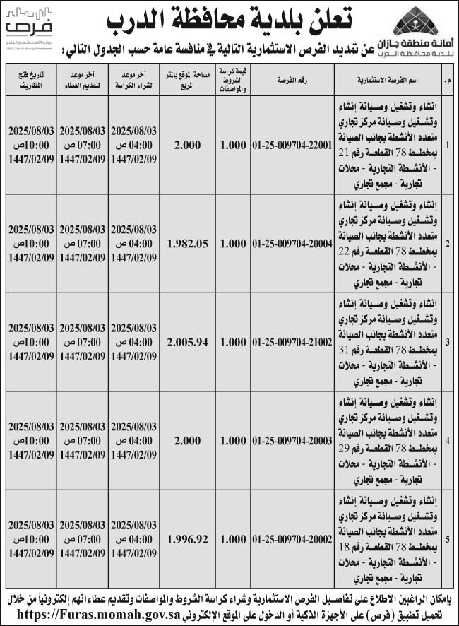 إعلان بلدية محافظة الدرب 