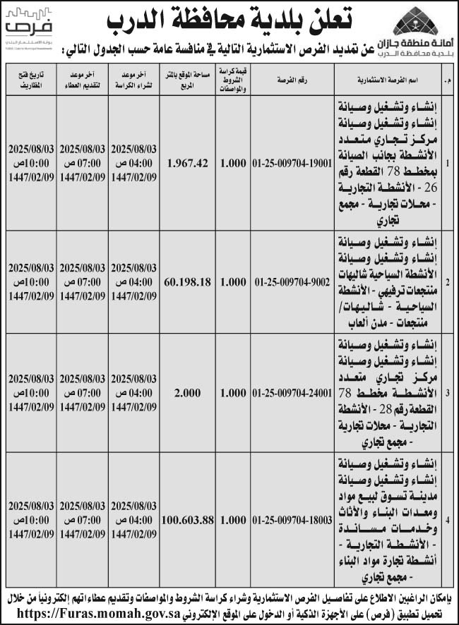 إعلان بلدية محافظة الدرب 