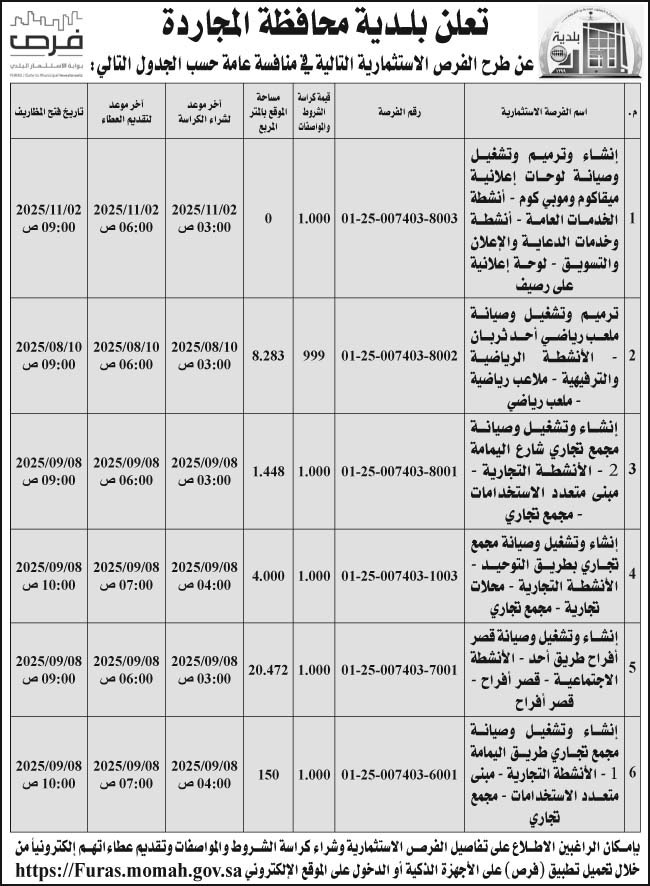 إعلان بلدية محافظة المجاردة 