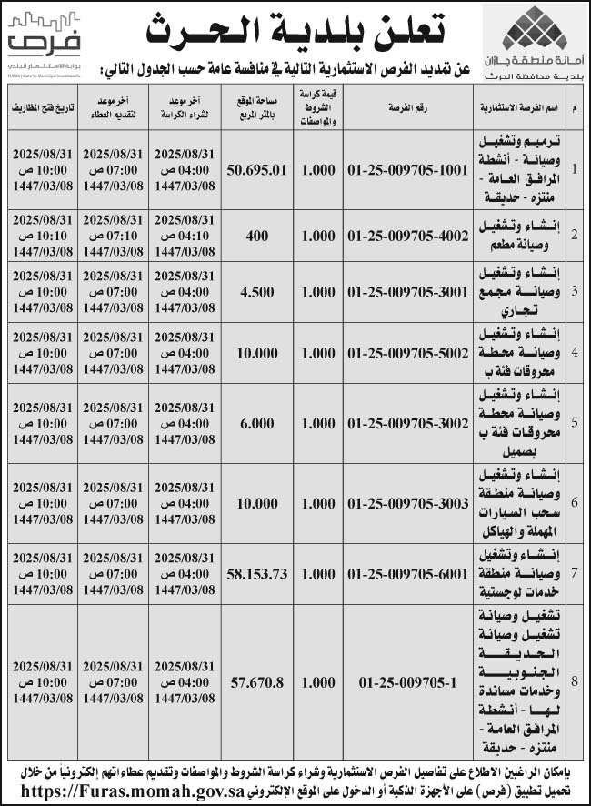 إعلان بلدية الحرث 