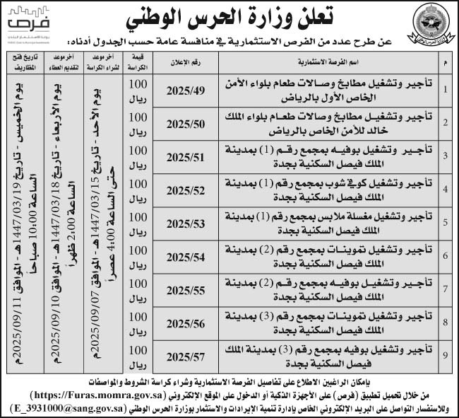 إعلان وزارة الحرس الوطني 