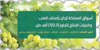 المملكة تنتج 122 ألف طن من العنب 