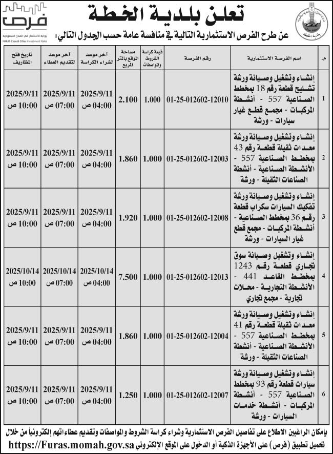 إعلان بلدية الخطة 