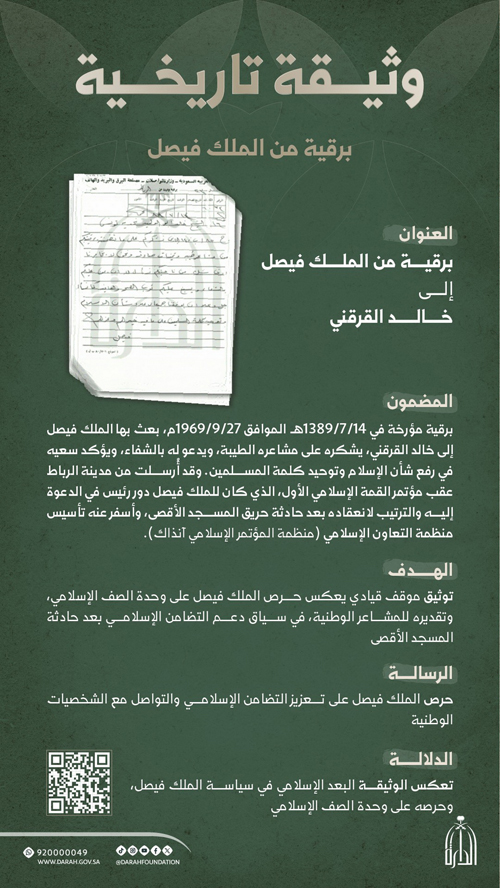 وثيقة تاريخية.. برقية من الملك فيصل إلى خالد القرقني 