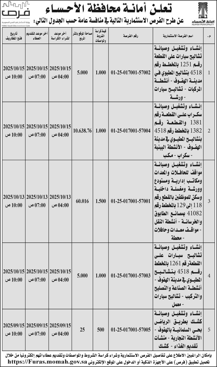 إعلان أمانة محافظة الأحساء 