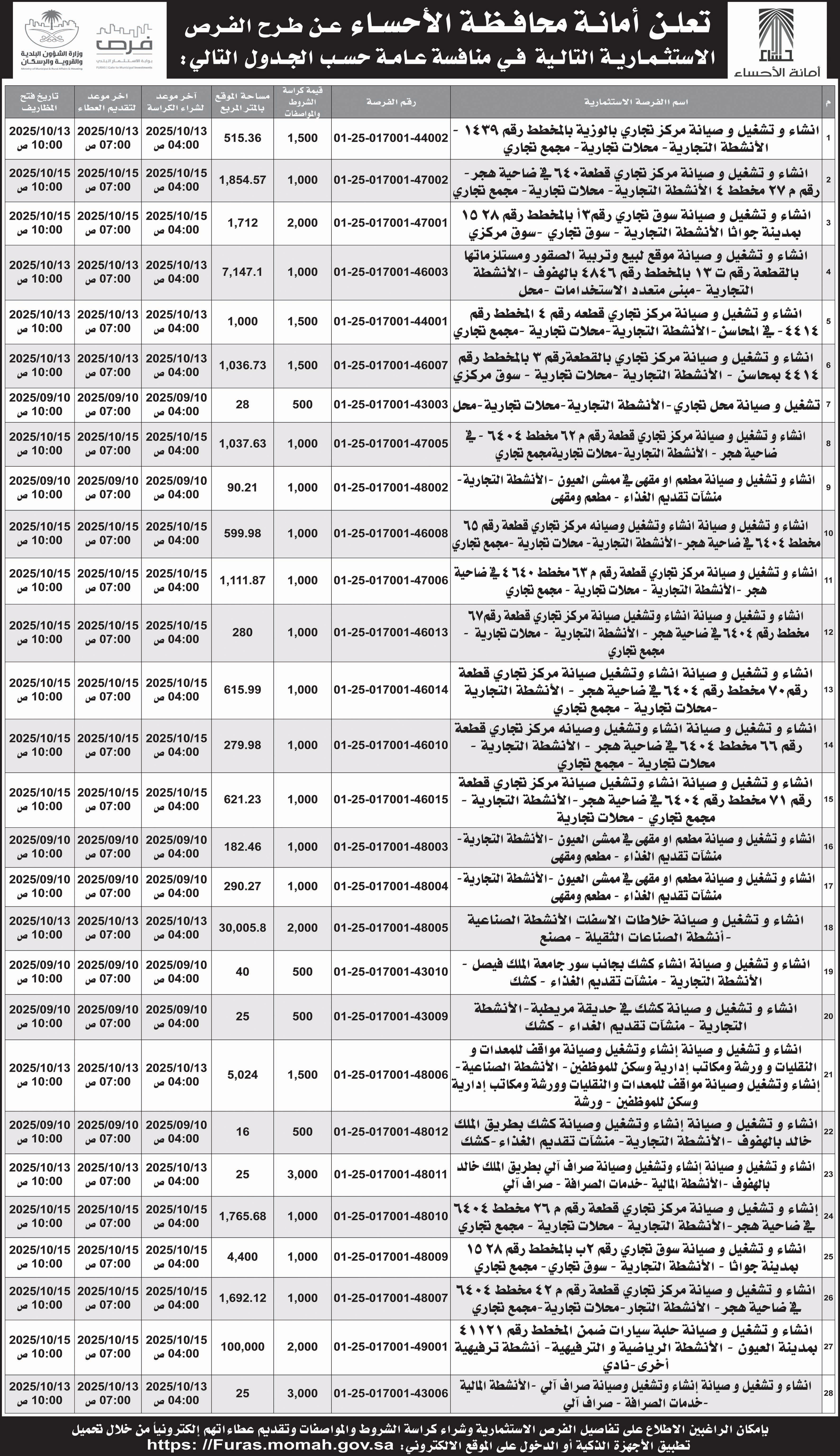 إعلان أمانة محافظة الأحساء 