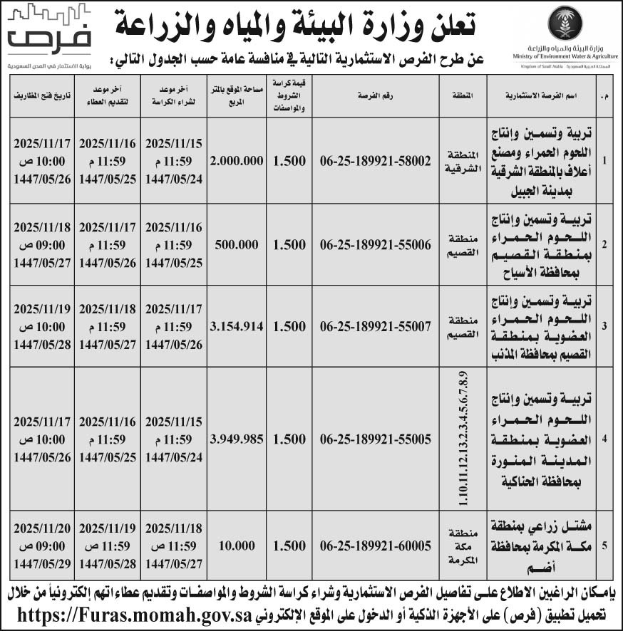 إعلان وزارة البيئة والمياه والزراعة 