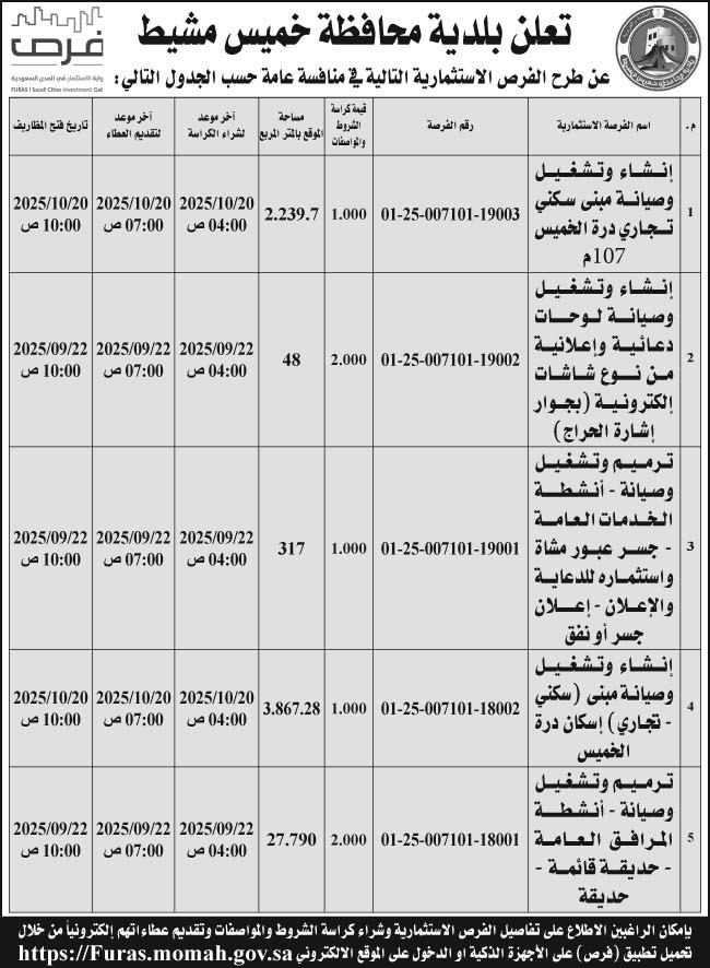 إعلان بلدية محافظة خميس مشيط 