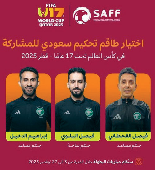 منهم ثلاثة سعوديون: FIFA يعلن حكام كأس العالم تحت 17 