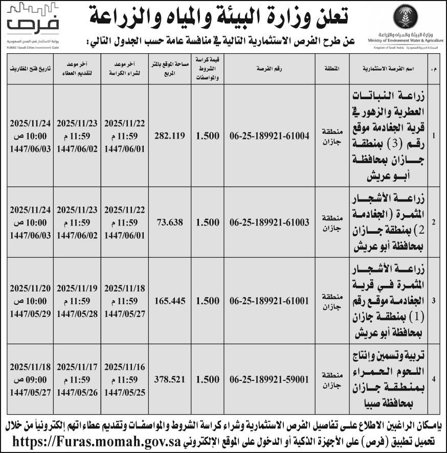 إعلان وزارة البيئة والمياه والزراعة 