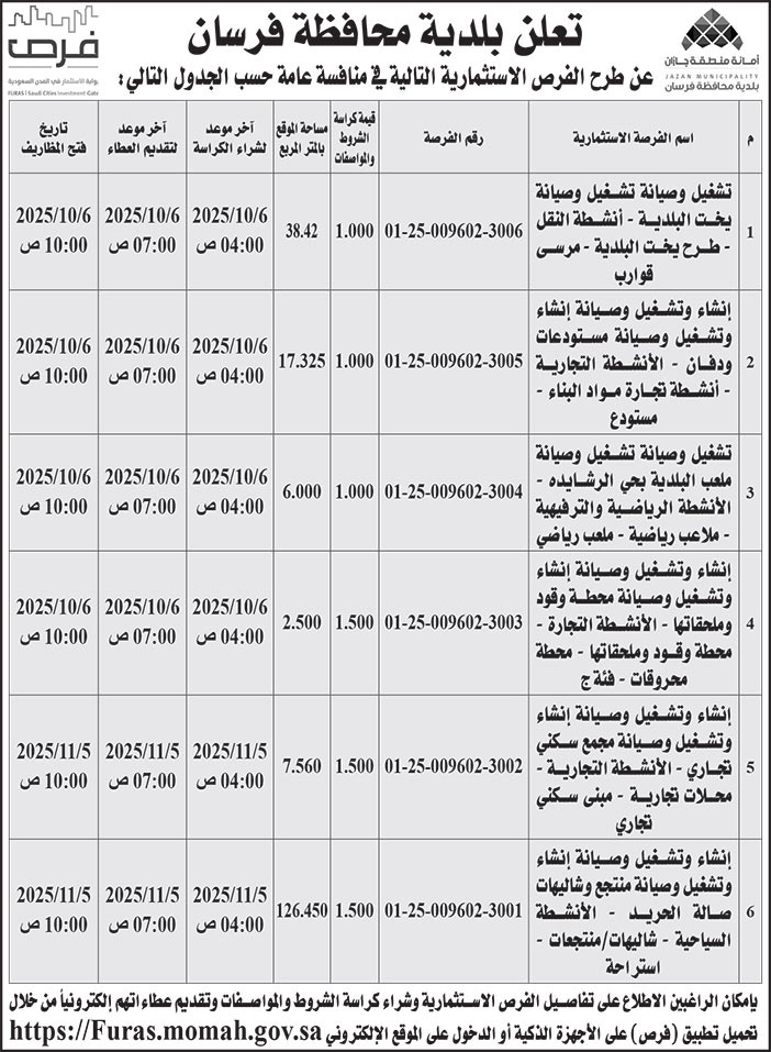 إعلان بلدية محافظة فرسان 