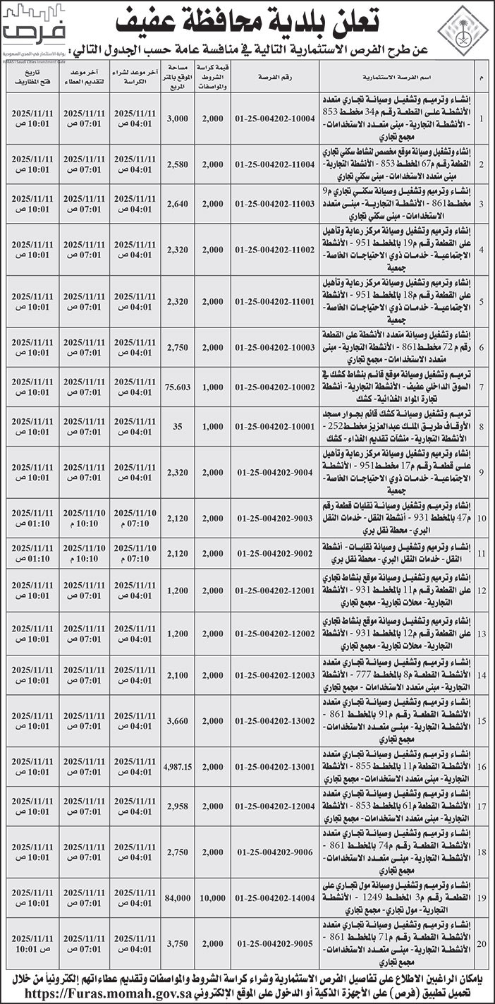 إعلان بلدية محافظة عفيف 