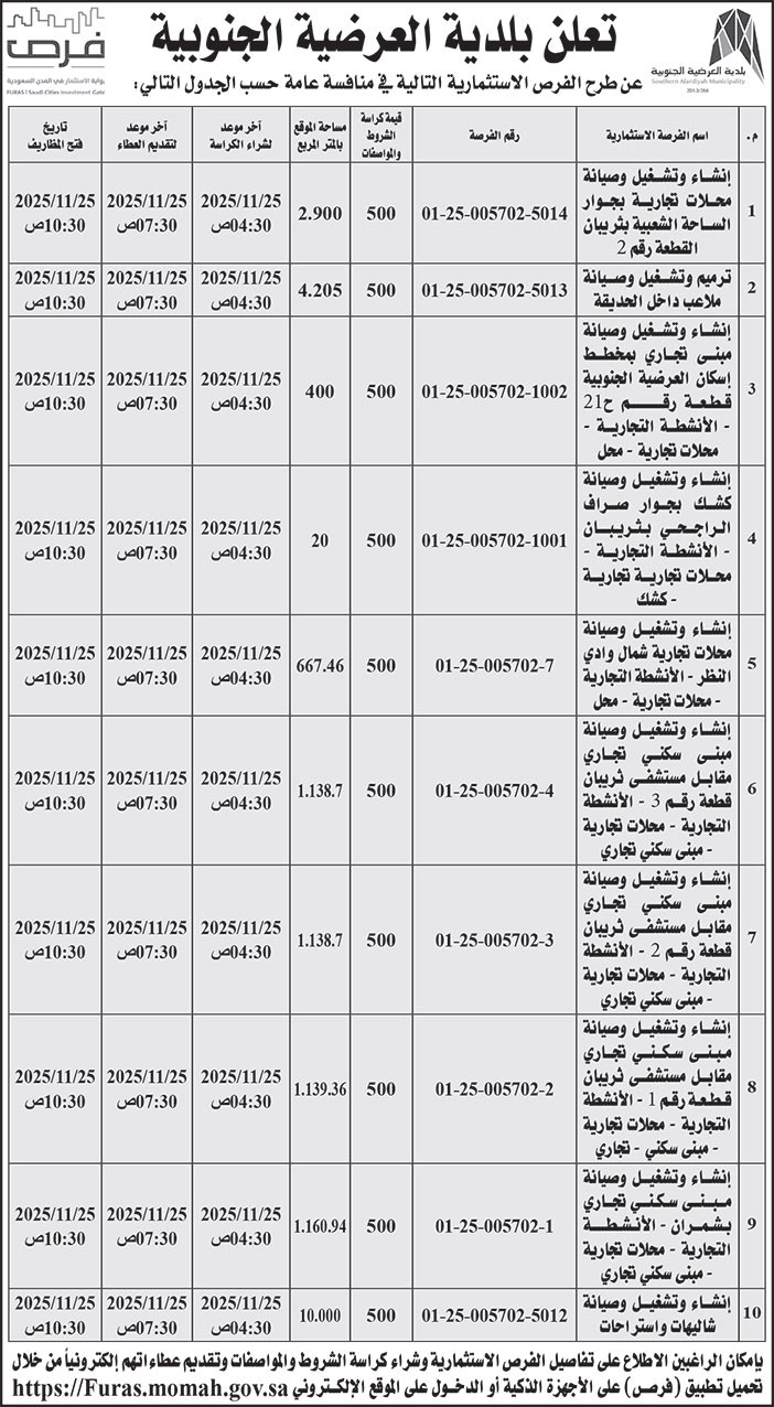 إعلان بلدية العرضية الجنوبية 