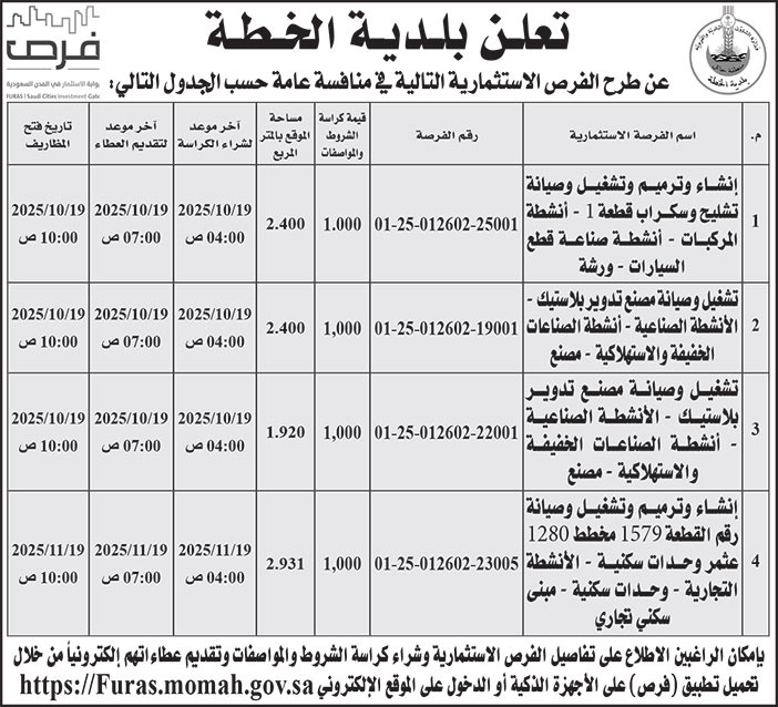 إعلان بلدية الخطة 