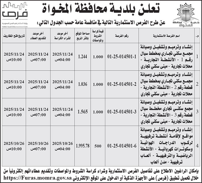 إعلان بلدية محافظة المخواة 