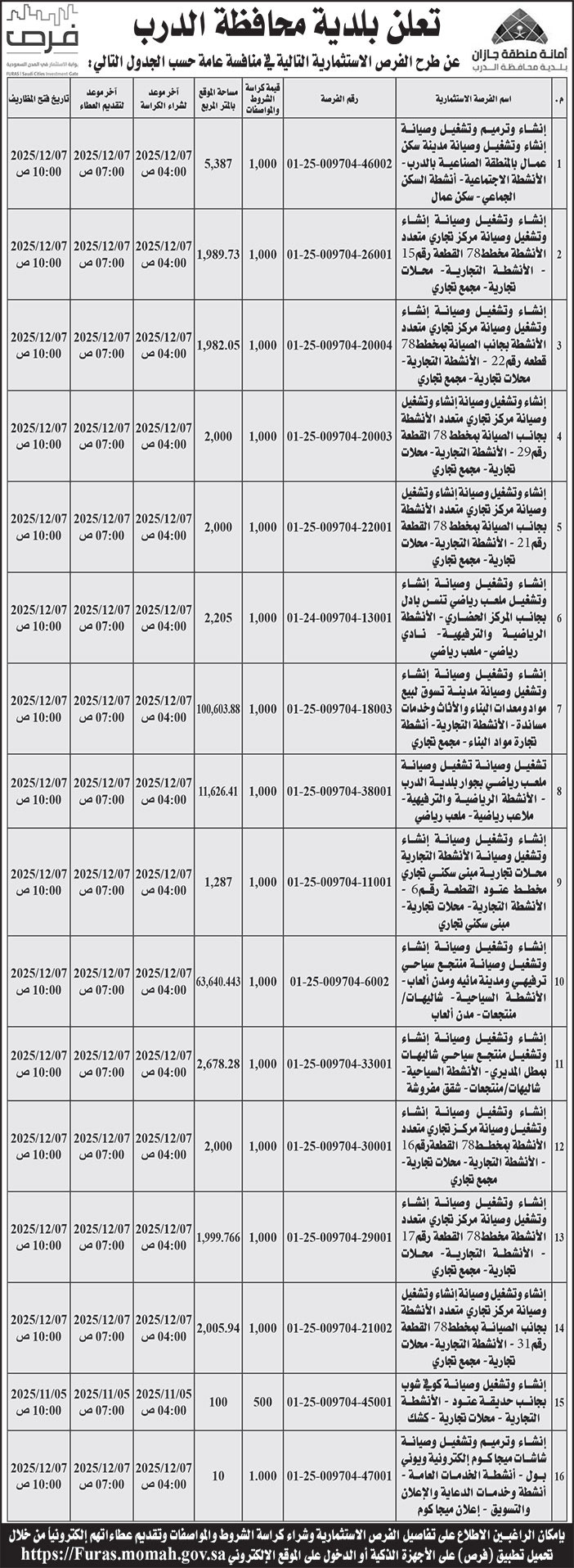 إعلان بلدية محافظة الدرب 