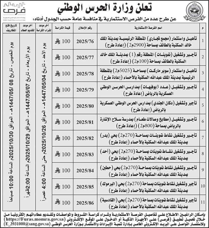 إعلان وزارة الحرس الوطني 