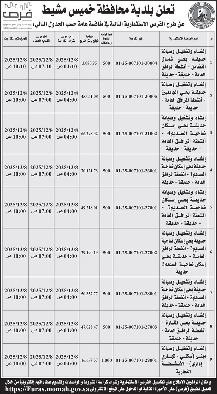 إعلان بلدية محافظة خميس مشيط 