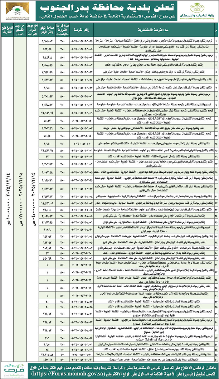إعلان بلدية محافظة بدر الجنوب 