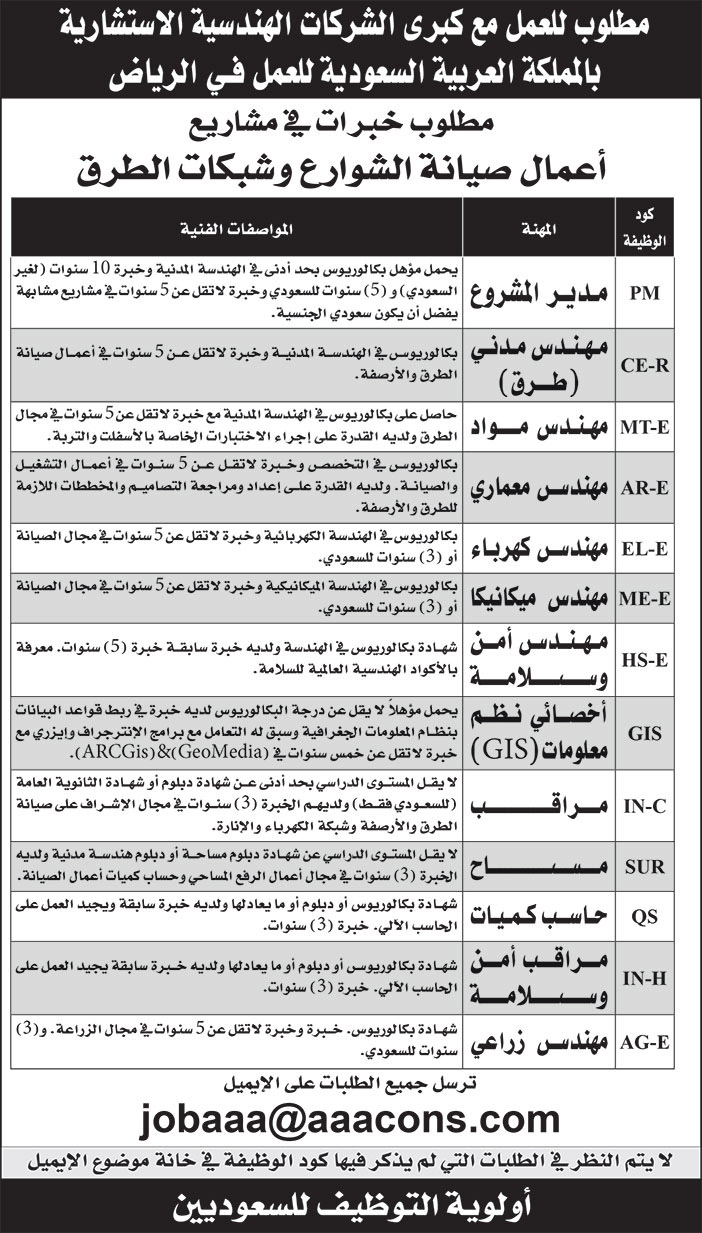 إعلان وظائف في الرياض 