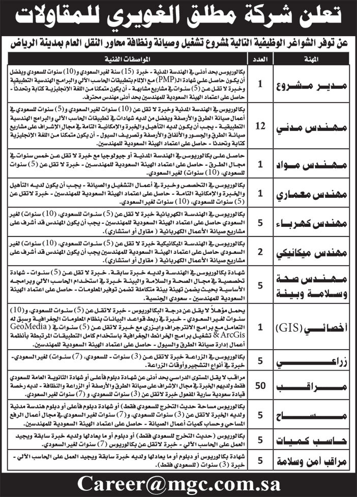 إعلان شركة مطلق الغويري للمقاولات 