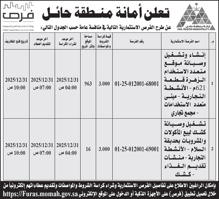 إعلان أمانة منطقة حائل 