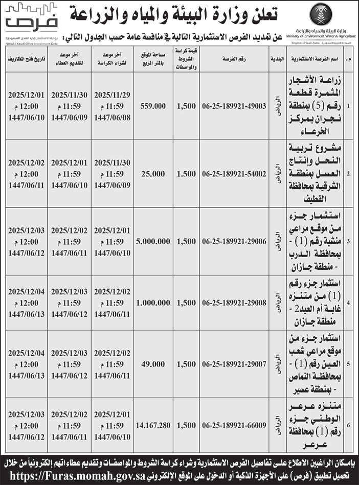 إعلان وزارة البيئة والمياه والزراعة 