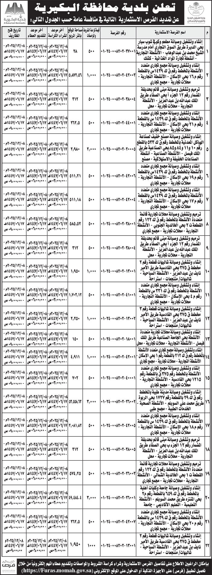 إعلان بلدية محافظة البكيرية 