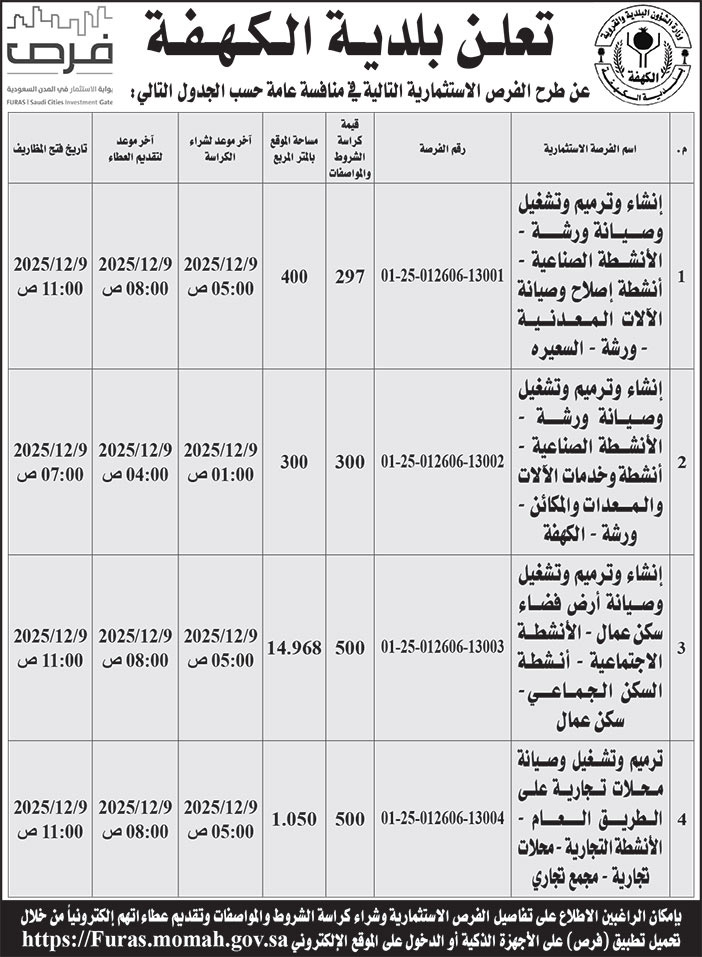 إعلان بلدية الكهفة 