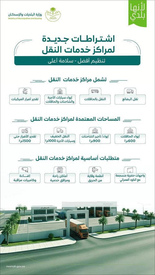 اعتماد اشتراطات مراكز خدمات النقل لرفع الكفاءة وتنظيم القطاع 