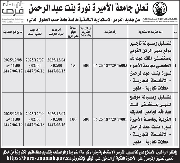 إعلان جامعة الأميرة نورة بنت عبدالرحمن 
