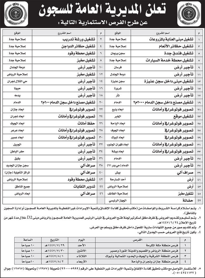 إعلان المديرية العامة للسجون 